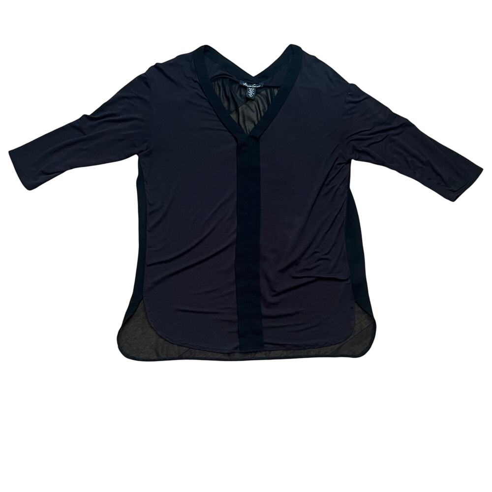 Casual Blouse "KENNETH COLE" Long Sleeve Black Top w/ Sheer Back Size M